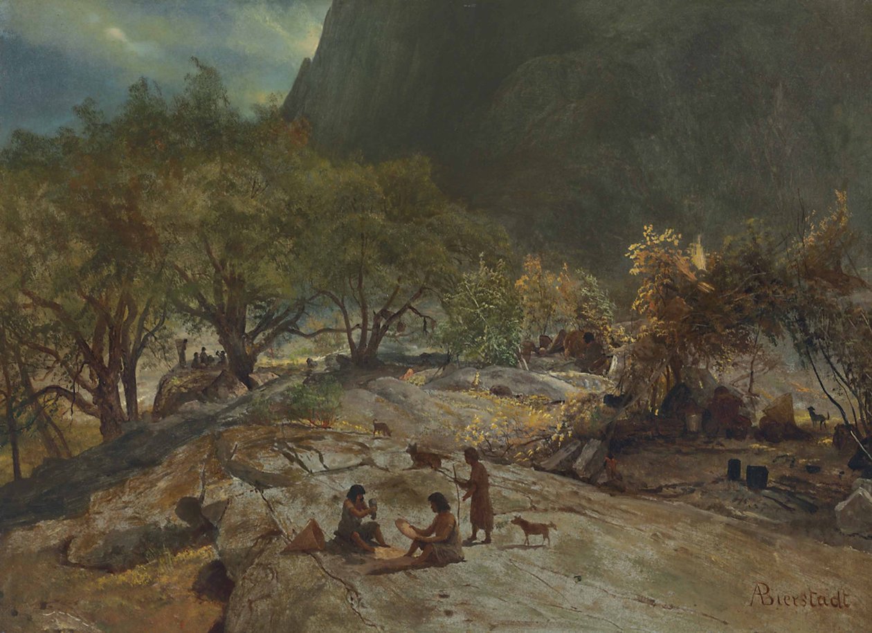 Acampamento Indígena Mariposa, Vale de Yosemite, Califórnia de Albert Bierstadt