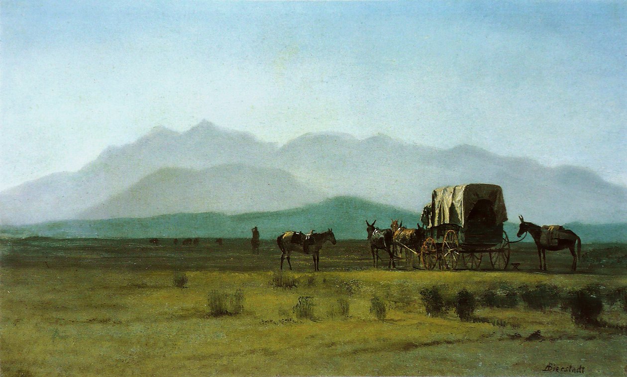 Vagão de topógrafos nas montanhas rochosas de Albert Bierstadt