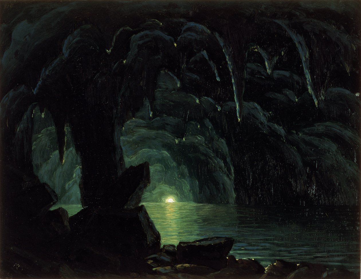 A Gruta Azul, Capri (óleo em papelão) de Albert Bierstadt