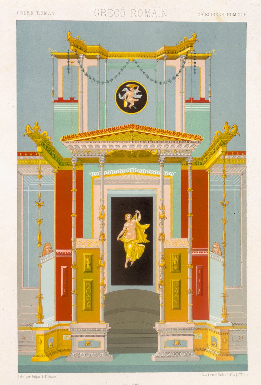 Estilo Greco-Romain, prato VIII de &39;Ornamento Policromo&39; gravado por F. Durin, publicado Paris, 1869 de Albert Charles August Racinet