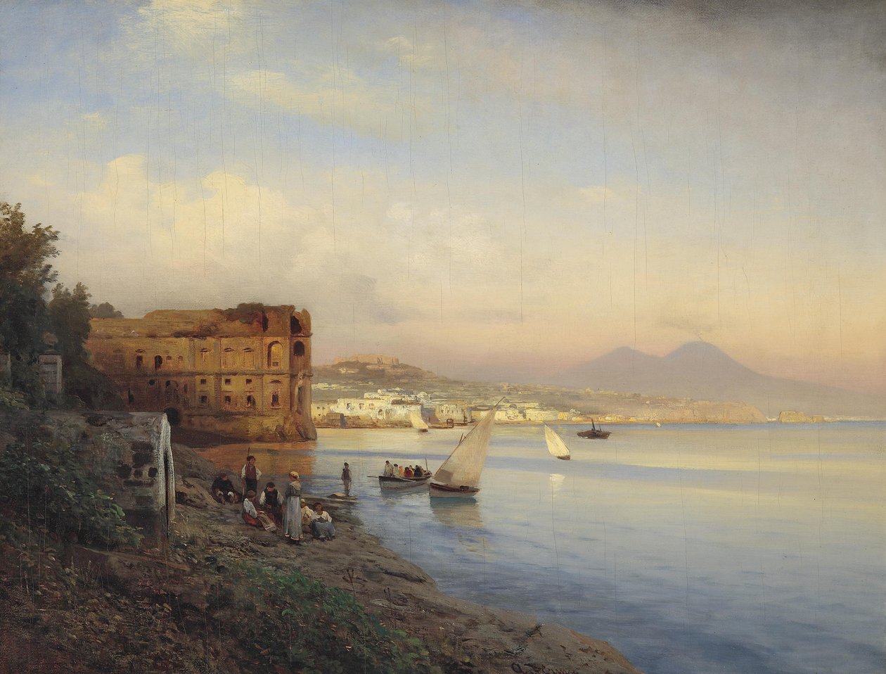 Vista da baía de Nápoles com o palácio da rainha Johanna de Albert Flamm