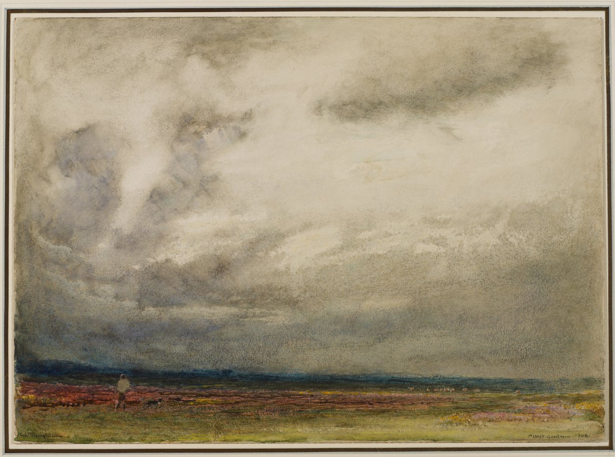Uma tempestade de colheita, 1908 (wc e bodycolour no papel) de Albert Goodwin