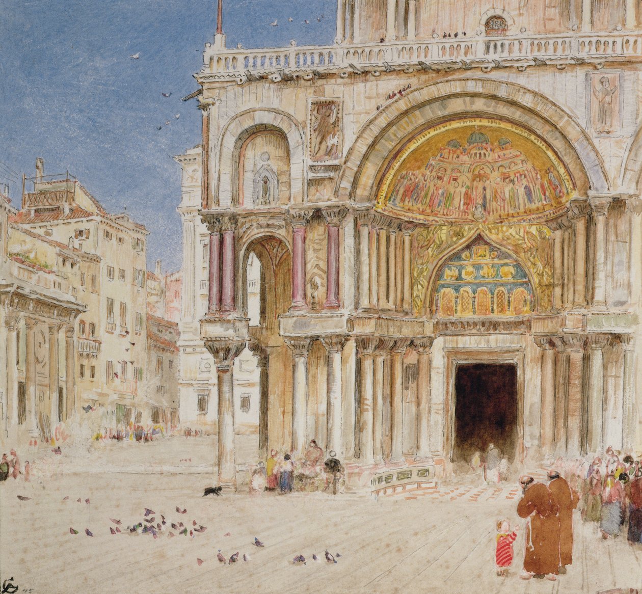 O canto noroeste de St Marks (caneta e tinta com wc e giz de cera no papel) de Albert Goodwin