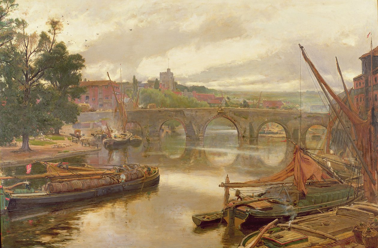 A ponte velha, maidstone, vista, olhar sul de Albert Goodwin