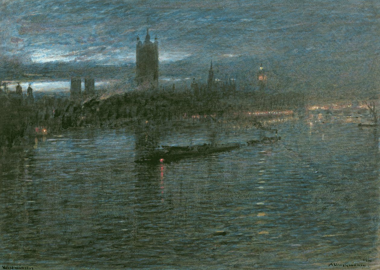 Westminster à noite de Albert Goodwin
