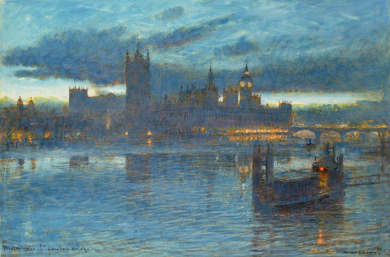 Westminster de Lambeth Bridge, 1912 (caneta e tinta com wc no papel) de Albert Goodwin