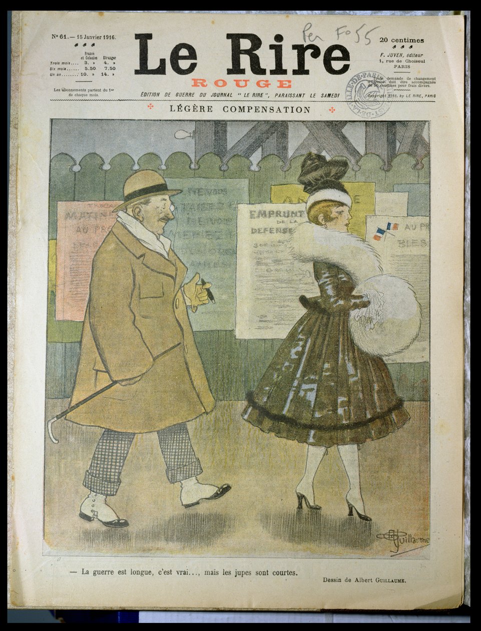 "A guerra é longa, é verdade ... mas as saias são curtas", capa de &39;Le Rire&39;, 15 de janeiro de 1916 de Albert Guillaume