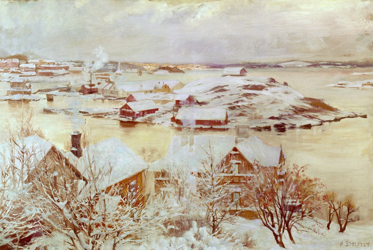 Um dia de dezembro (na Finlândia) c.1893 de Albert Gustaf Aristides Edelfelt