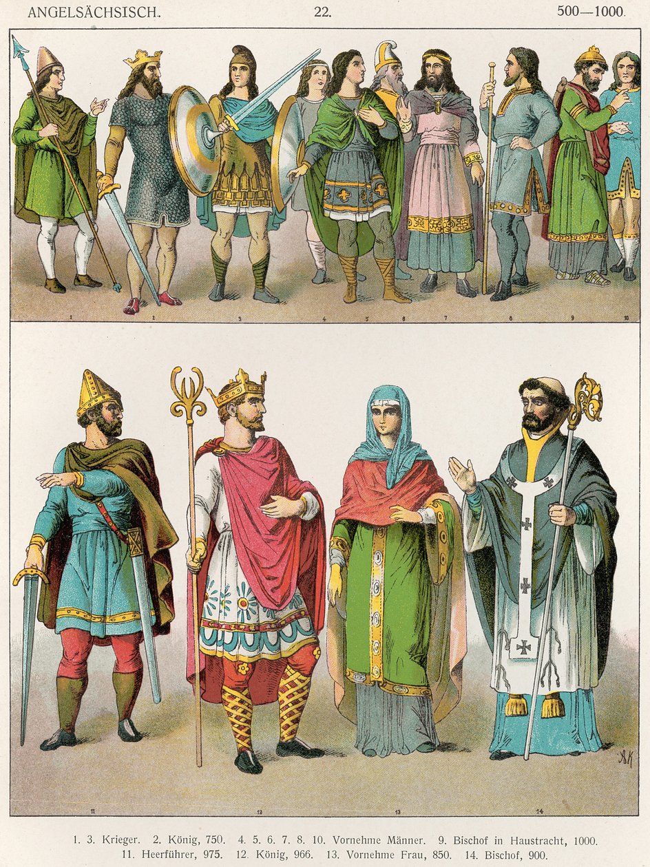 Vestido anglo-saxão, de &39;Trachten der Voelker&39;, 1864 de Albert Kretschmer