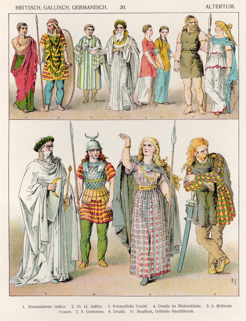 Vestido dos bretões, gauleses e alemães, de &39;Trachten der Voelker&39;, 1864 de Albert Kretschmer