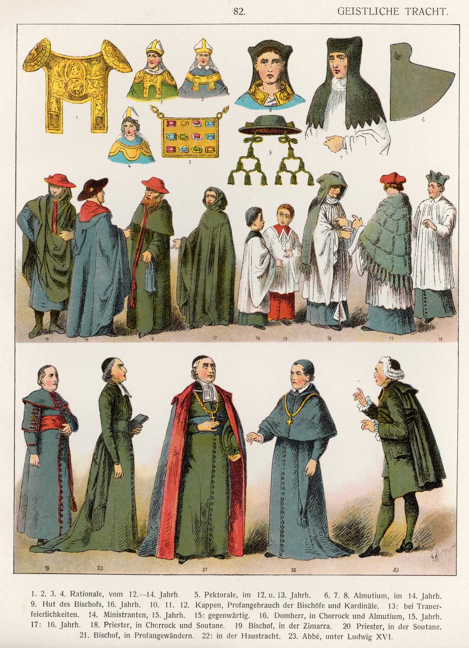 Vestido Eclesiástico, c.1100-1500, de &39;Trachten der Voelker&39;, 1864 (litografia colorida) de Albert Kretschmer