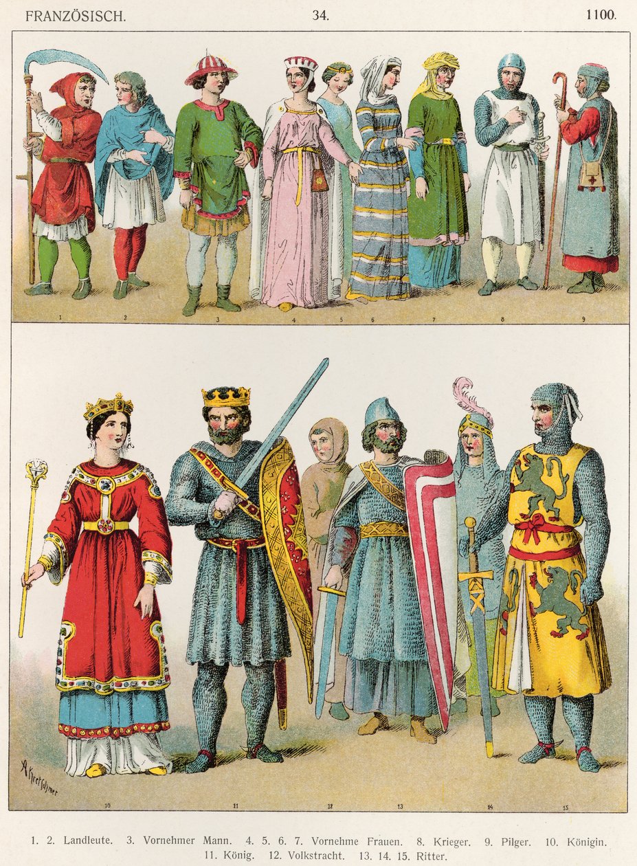 Vestido Francês, c.1100, de &39;Trachten der Voelker&39;, 1864 de Albert Kretschmer