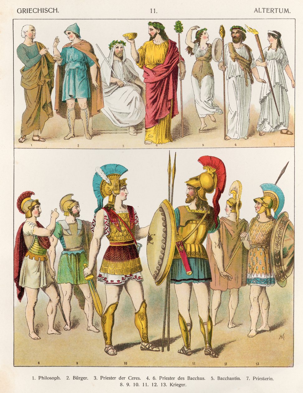 Vestido grego religioso e militar, de &39;Trachten der Voelker&39;, 1864 de Albert Kretschmer