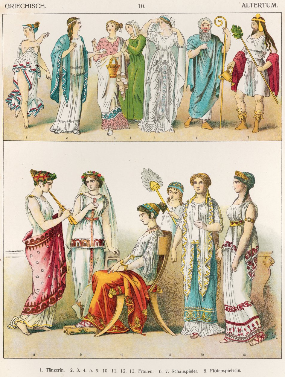 Vestido grego teatral, de &39;Trachten der Voelker&39;, 1864 de Albert Kretschmer