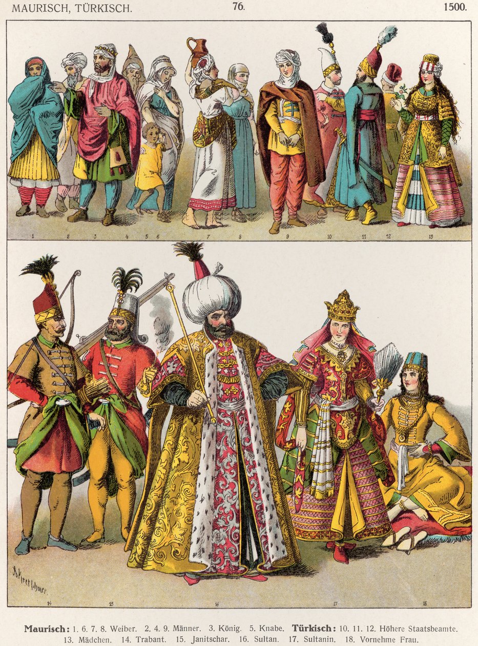 Vestido mourisco e turco, c.1500, de &39;Trachten der Voelker&39;, 1864 de Albert Kretschmer