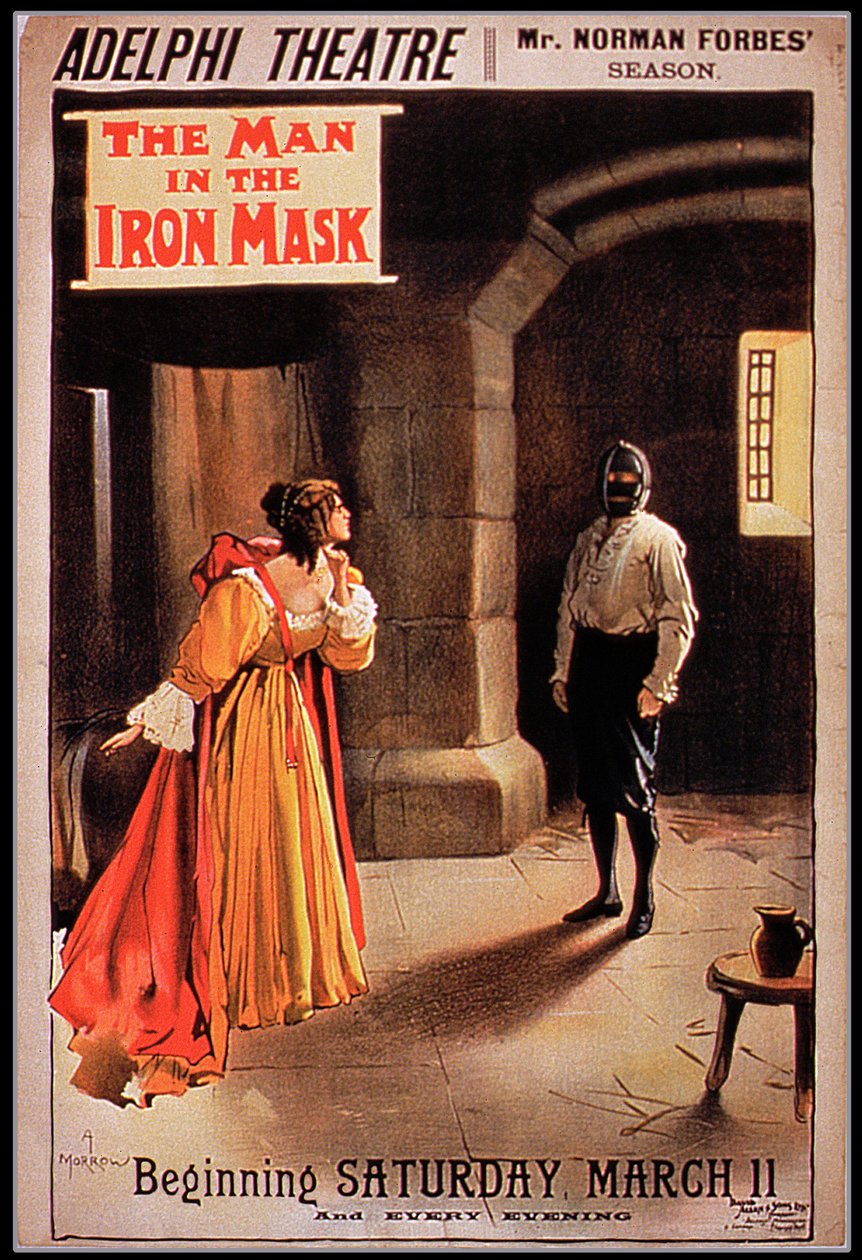 Poster &39;O Homem da Máscara de Ferro&39; no Teatro Adelphi, em Londres de Albert Morrow