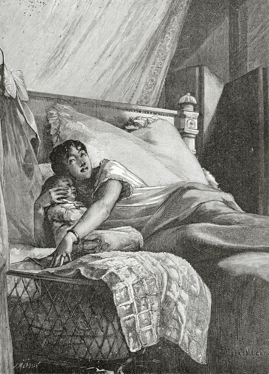 O Revenant, do século XIX (gravura bw) de Albert Pierre Rene Maignan