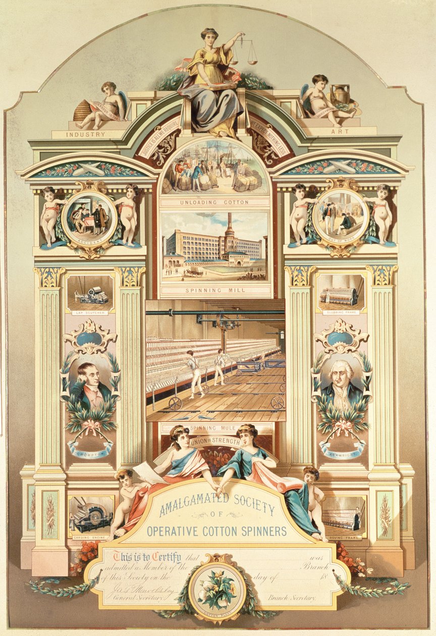 Emblema de comércio da sociedade Amalgamated de giradores de algodão operativos de Albert Richards