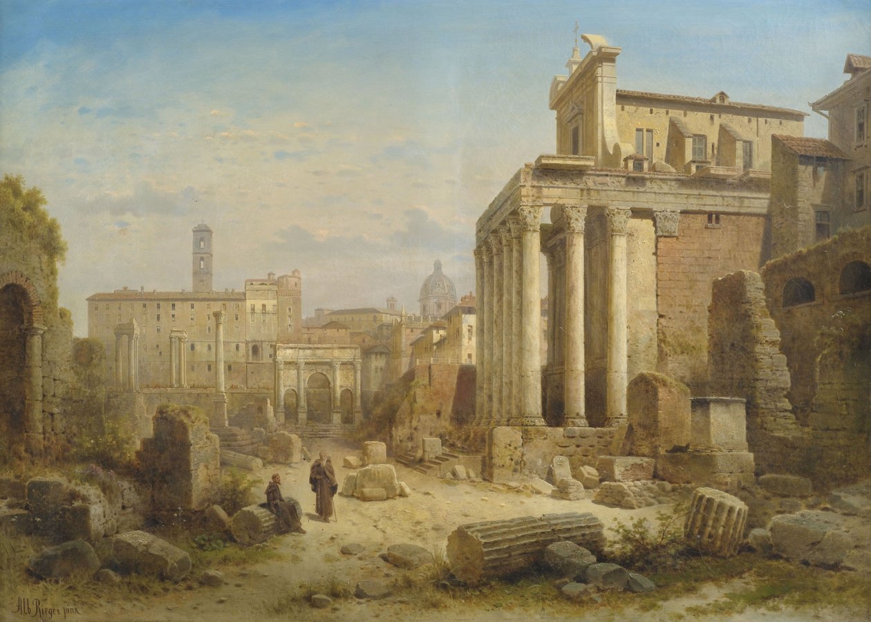 Vista do Fórum Romano com o arco de Septímio Severo e o Templo de Faustina e Antonius Pius. de Albert Rieger