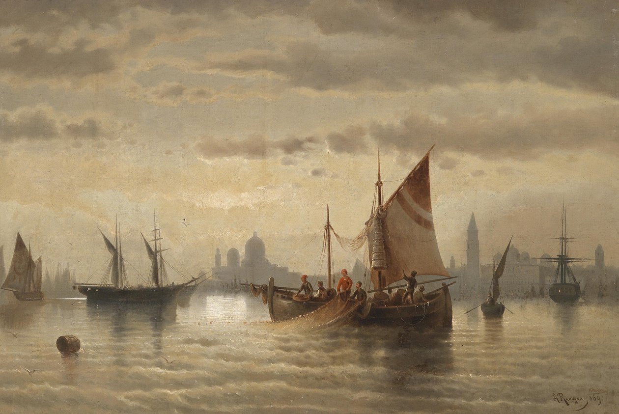 Navios à vela em frente a Veneza de Albert Rieger
