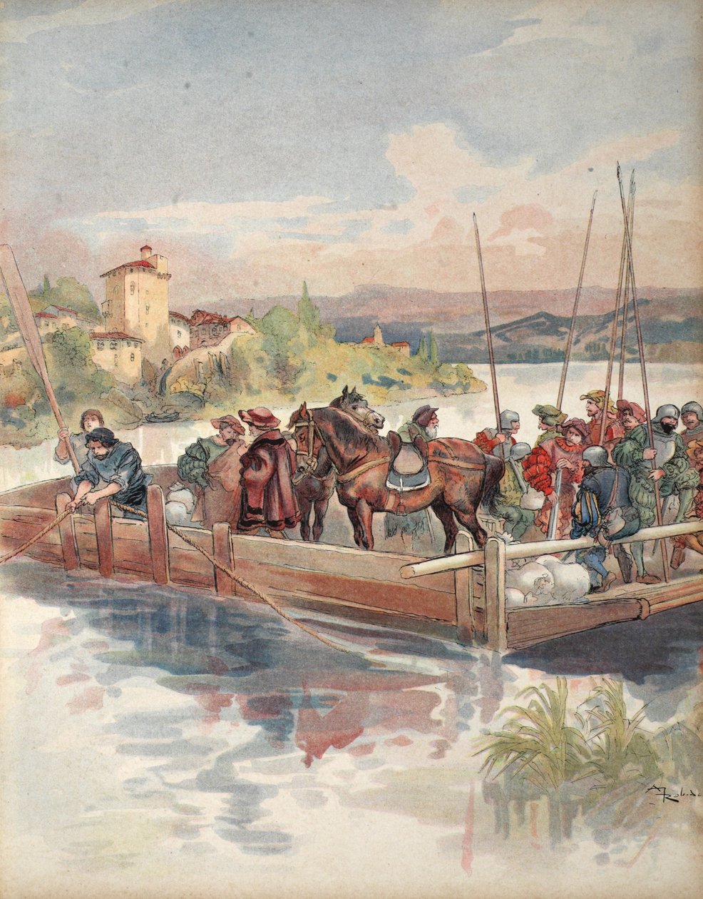 Vôo de Bourbon, ilustração de Francois mim: O cavaleiro do rei, por George G. Toudouze, bar. 1909 de Albert Robida