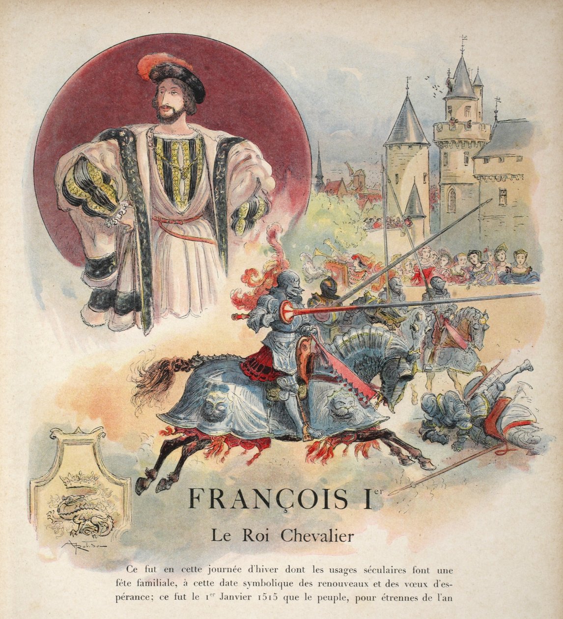 Frontispício, François I: O Cavaleiro do Rei, de George G. Toudouze, pub. 1909 de Albert Robida