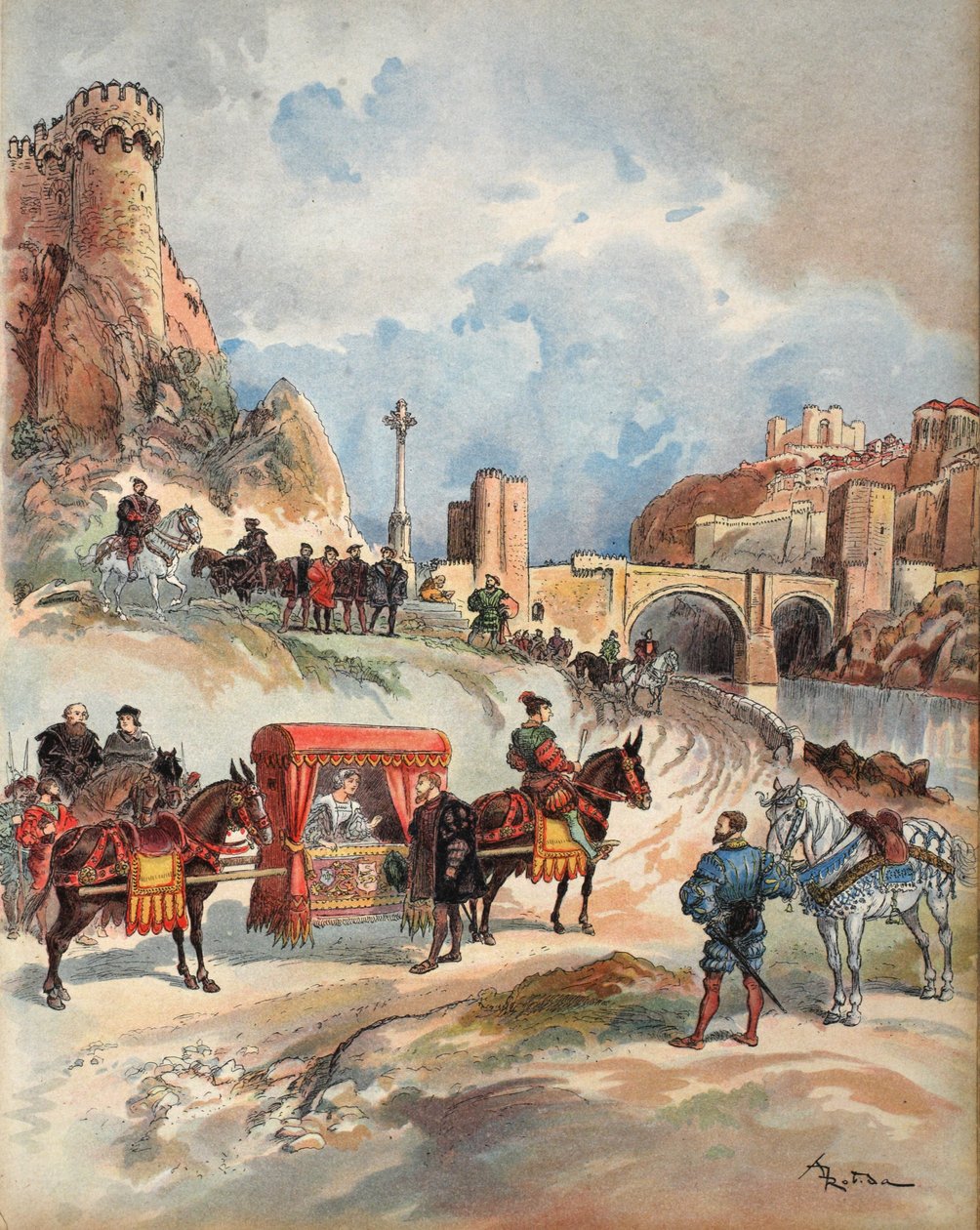 Margaret de France que visita seu irmão, ilustração de “Francois Ier: Le Roi Chevalier, por George G. Toudouze, bar. 1909 de Albert Robida