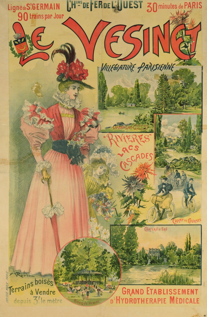 Cartaz para as Ferrovias Ocidentais de Le Vesinet, c.1895-1900 de Albert Robida