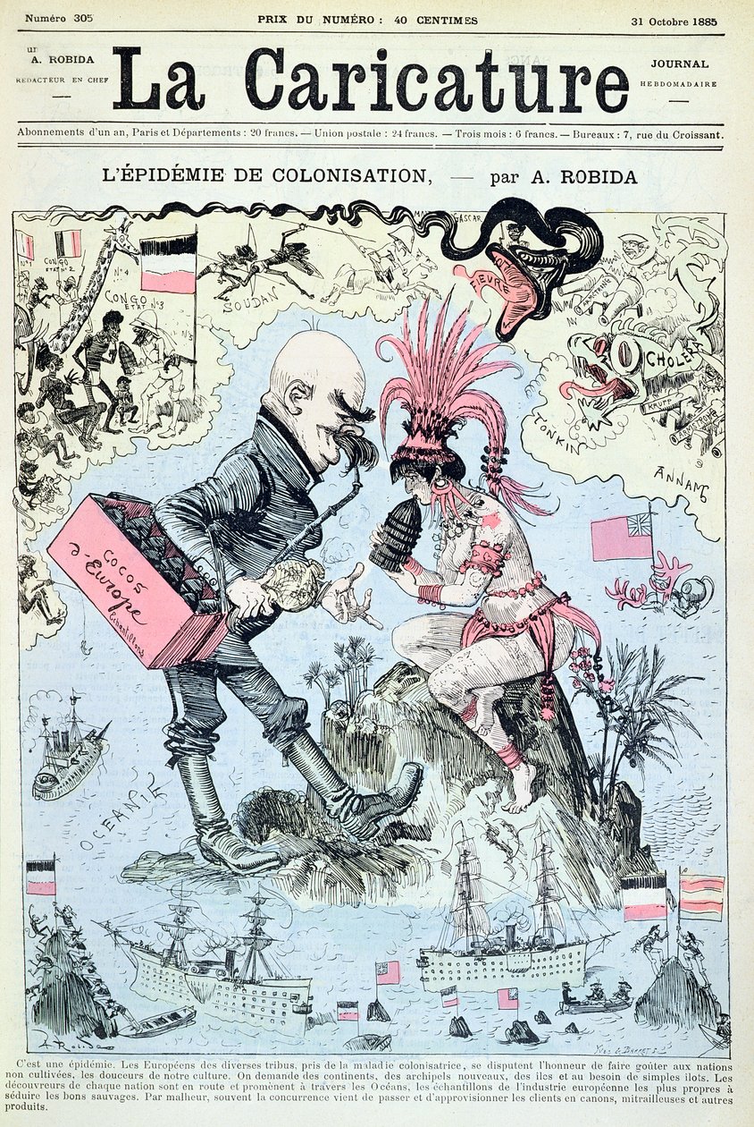 A epidemia de colonização, de "La Caricature", gravada por Yves und Barret, 31 de outubro de 1885 de Albert Robida