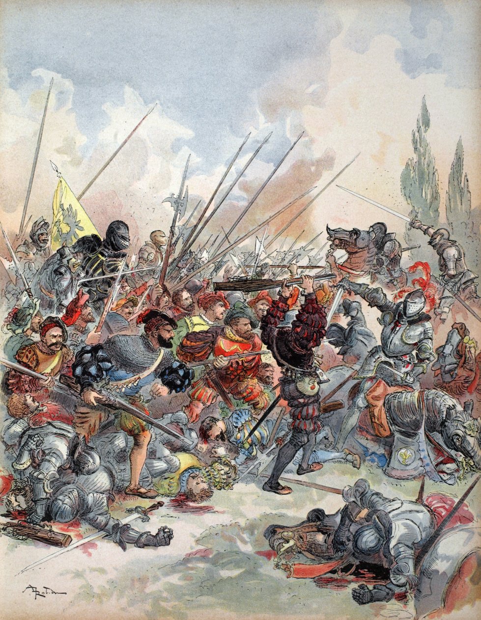 O rei na batalha de Pavia, ilustração de &39;Francois Ier: Le Roi Chevalier, por George G. Toudouze, bar. 1909 de Albert Robida