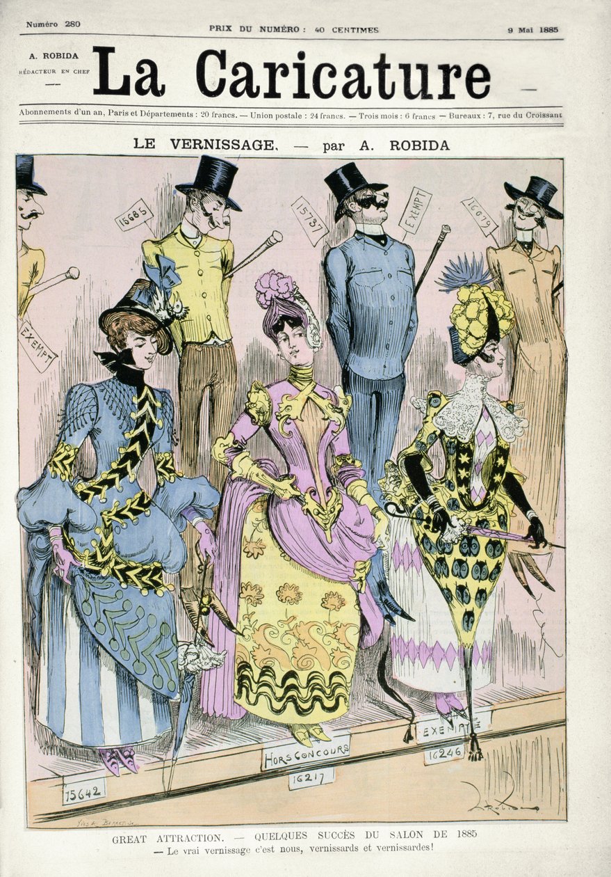 &39;Envernizar dia&39;, ilustração da revista &39;La Caricature&39;, 9 de maio de 1885 (gravura a cores) de Albert Robida