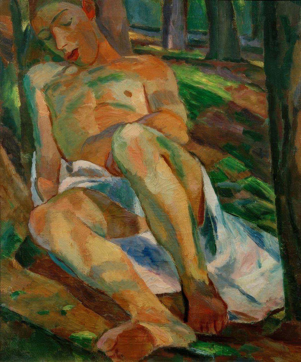 Menino dormindo na floresta (ato masculino mentiroso) de Albert Weisgerber