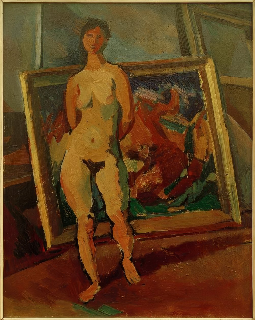 Nu feminino no estúdio (ato feminino ambulante) de Albert Weisgerber