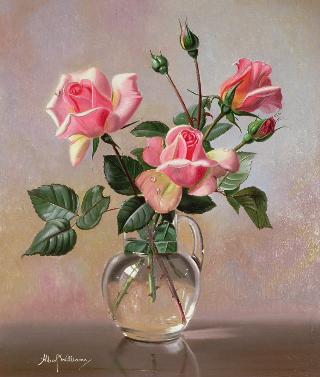 AB69 Pink Roses em um jarro de vidro de Albert Williams
