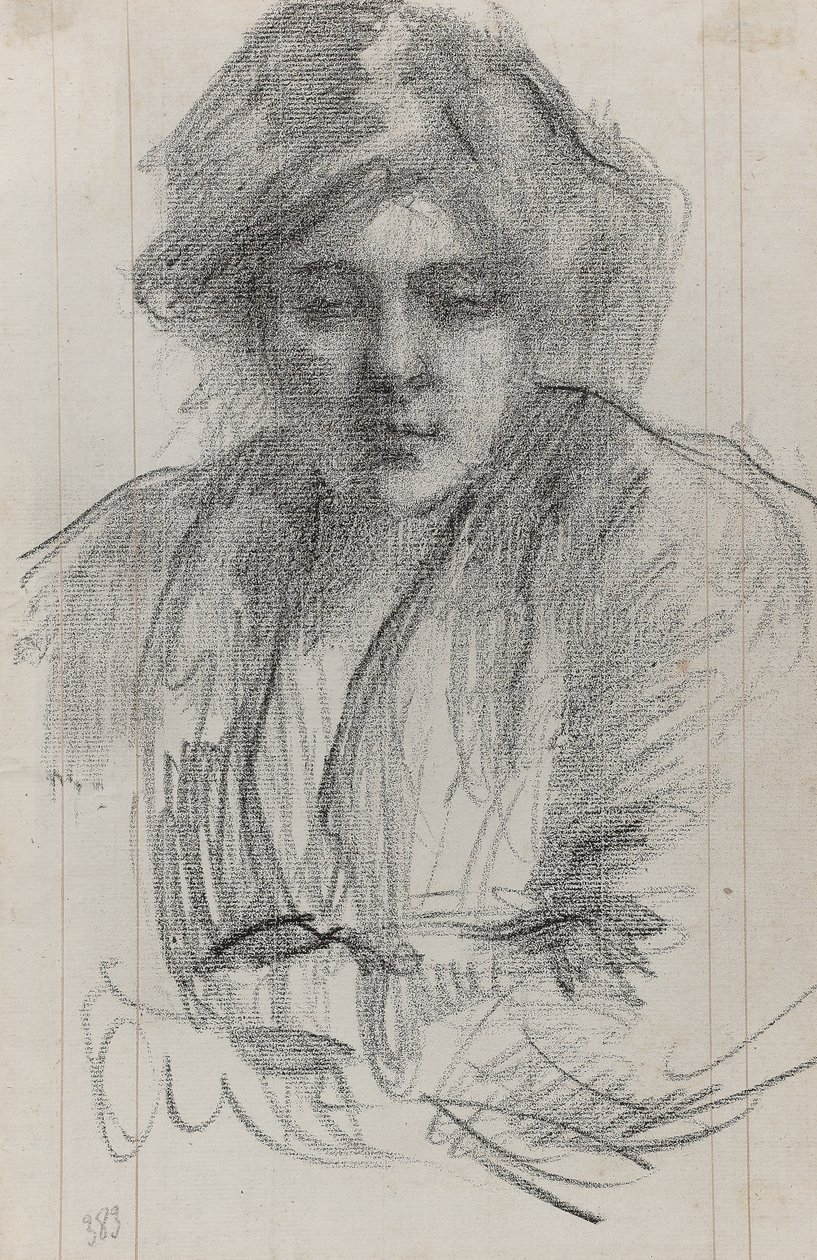 Julie, esposa do artista, c.1920 (giz de cera e tinta no papel) de Albert de Belleroche