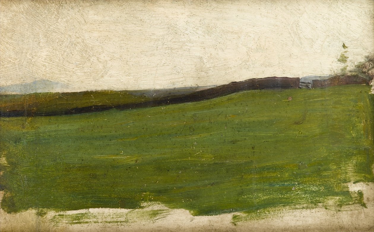 Paisagem com prado verde e parede fechado, c.1900 (óleo no painel do artista preparado rathbone) de Albert de Belleroche