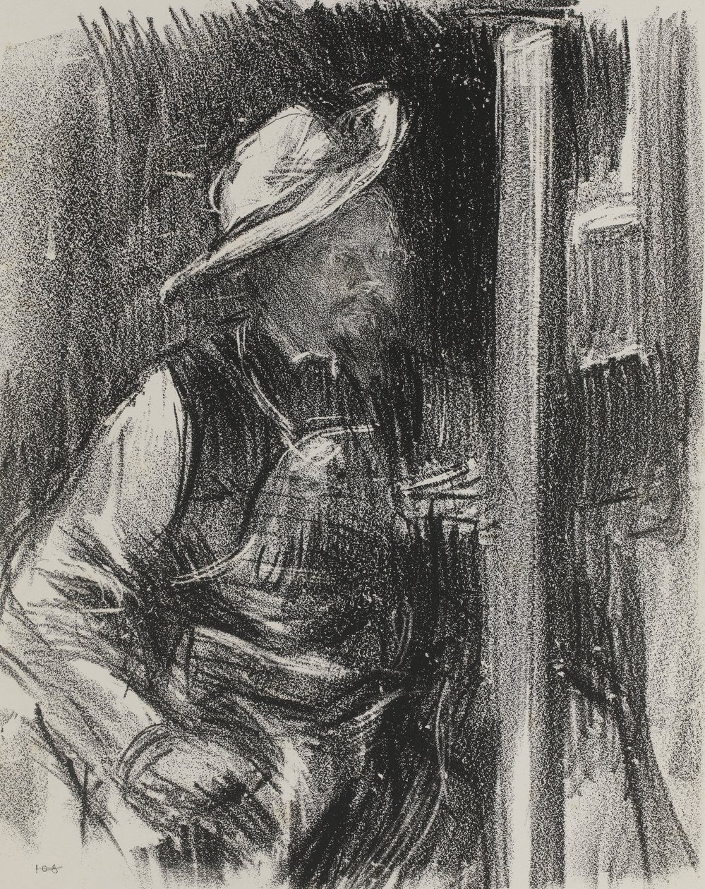 Retrato, de, um, artista, em, um, aba larga, chapéu, cedo, 1900s de Albert de Belleroche