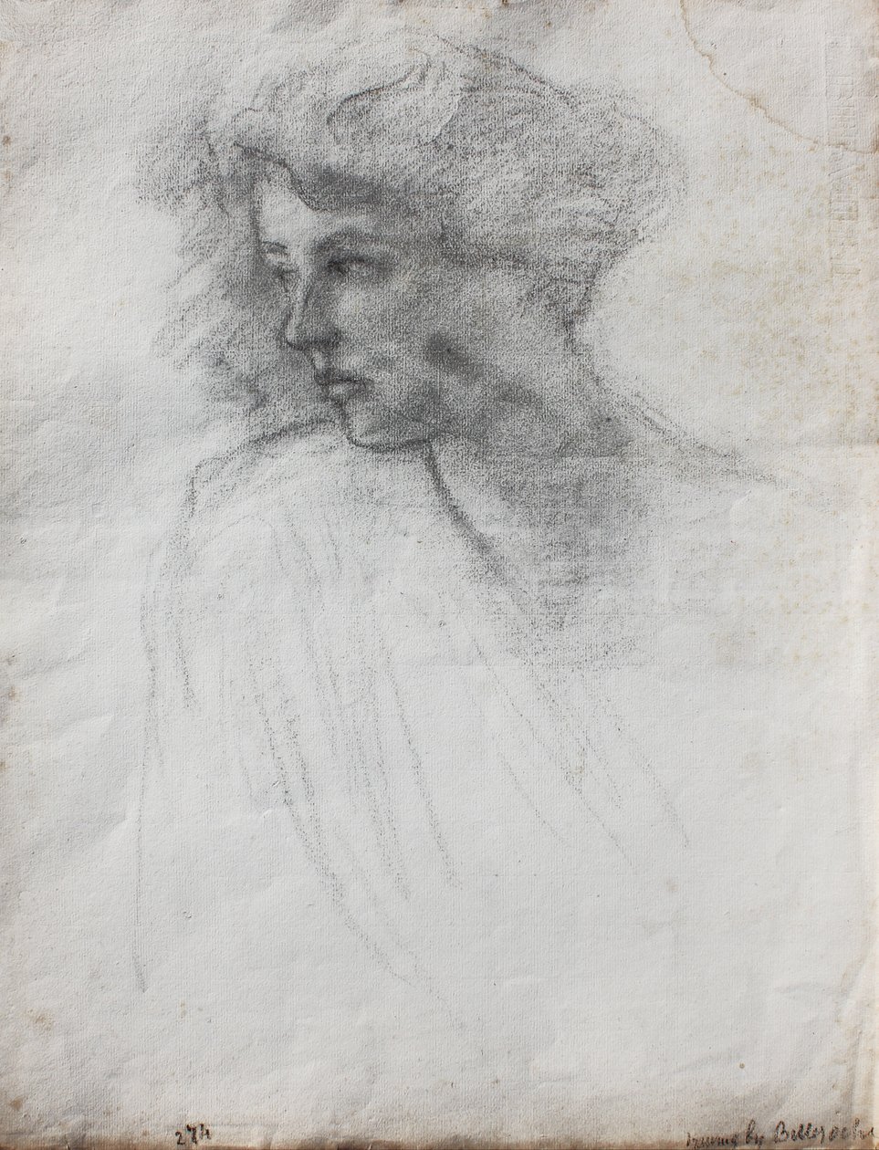 Retrato, de, a, artistas, esposa, cabeça ombros, três-quarto, vista, c.1905, (black, chalk on paper) de Albert de Belleroche