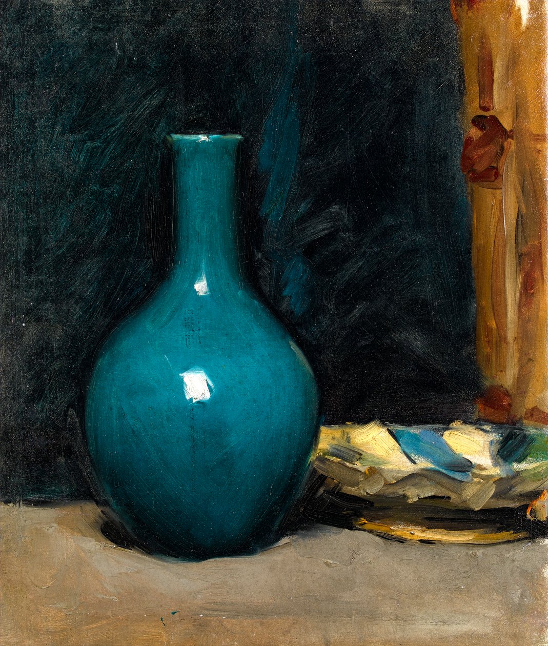 Ainda vida com panela azul e pano dobrado, final da década de 1880 de Albert de Belleroche