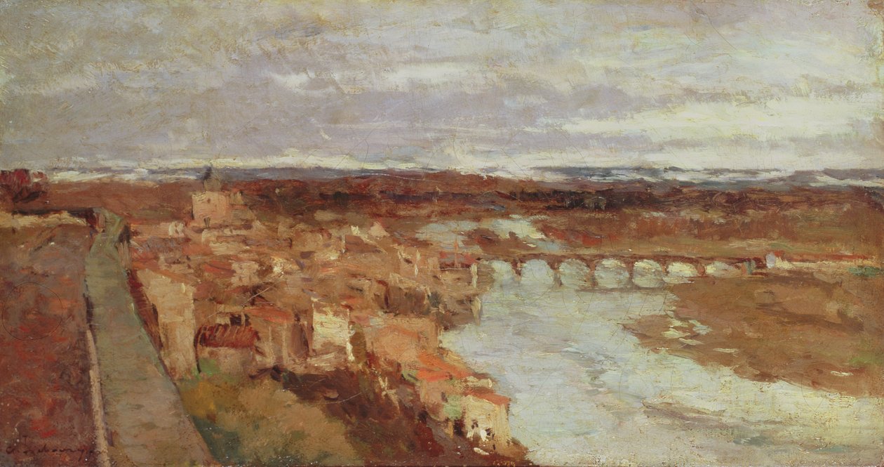 Vista da cidade de Pont-du-Chateau, c.1895 de Albert Charles Lebourg