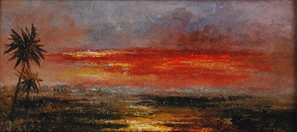 Um pôr-do-sol tropical (óleo sobre papel) de Albert (after) Goodwin