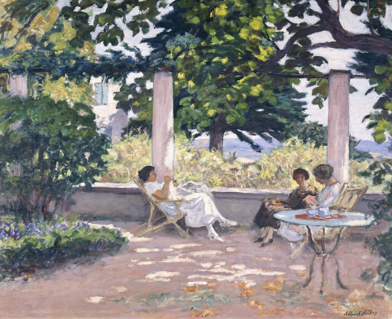 Três raparigas no terraço de Landau de Albert Andre