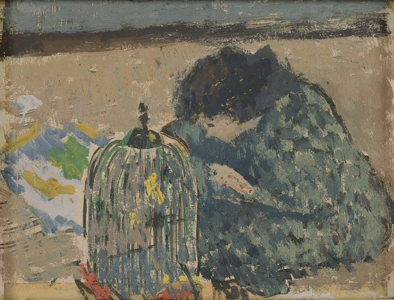 Mulher com um canário, c.1892-94 (óleo sobre cartão) de Albert Andre
