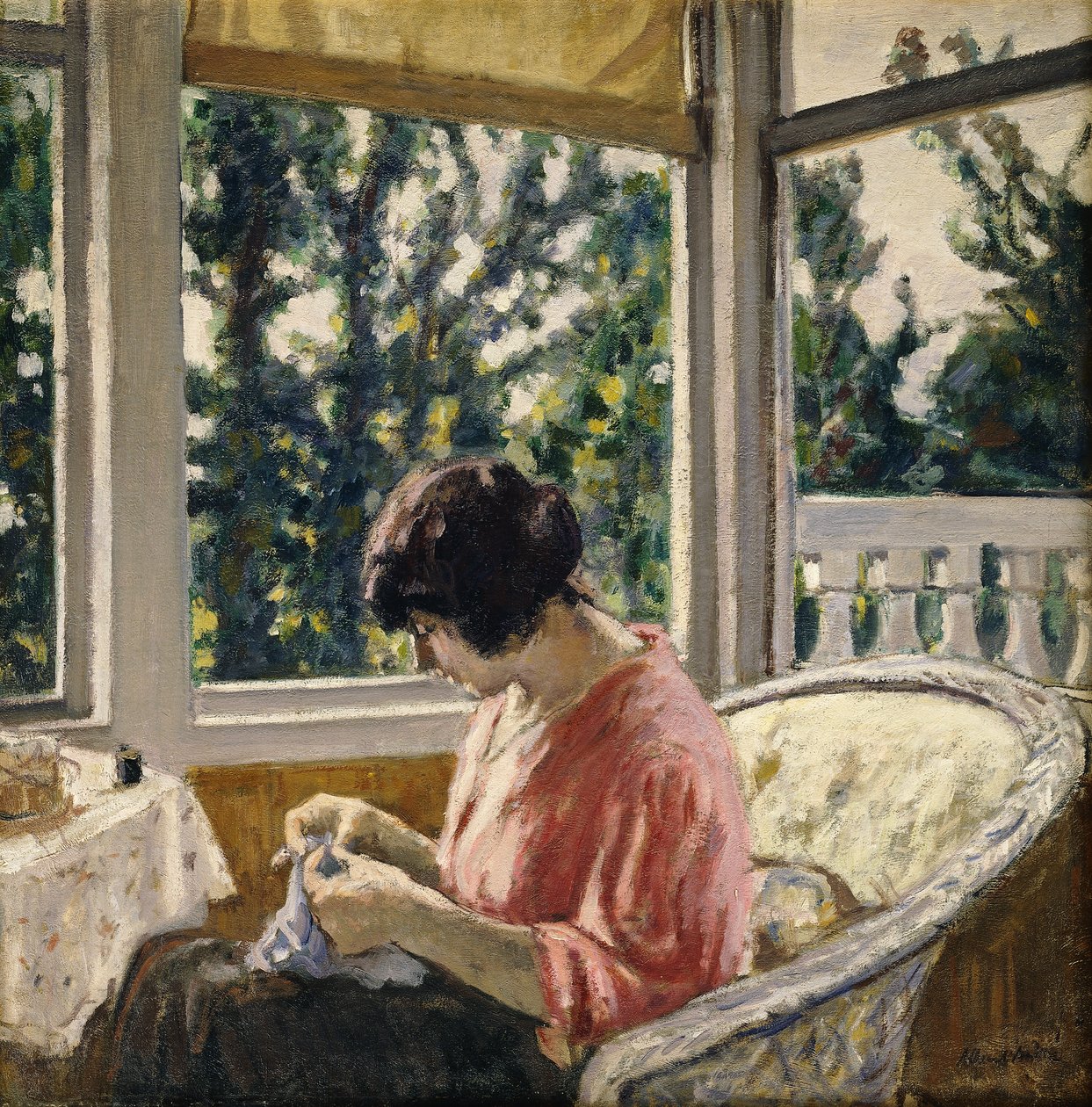 Jovem mulher a coser; Jeune Femme Cousant, c.1913 (óleo sobre tela) de Albert Andre