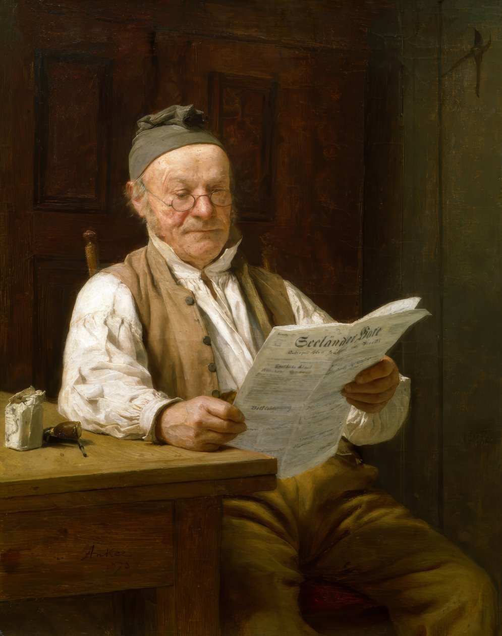 Agricultor de Berna a ler o seu jornal de Albert Anker