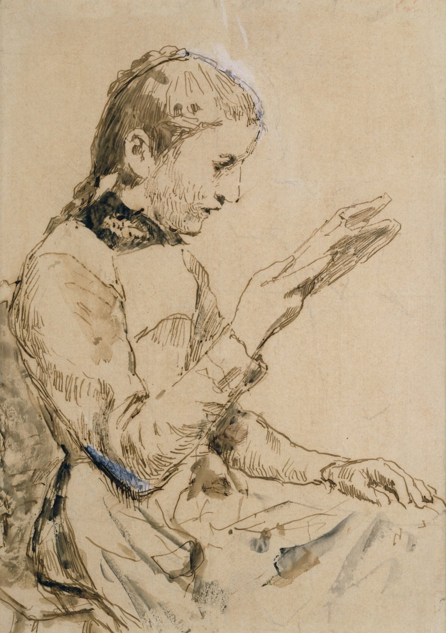 Reading Girl (caneta e tinta no papel) de Albert Anker
