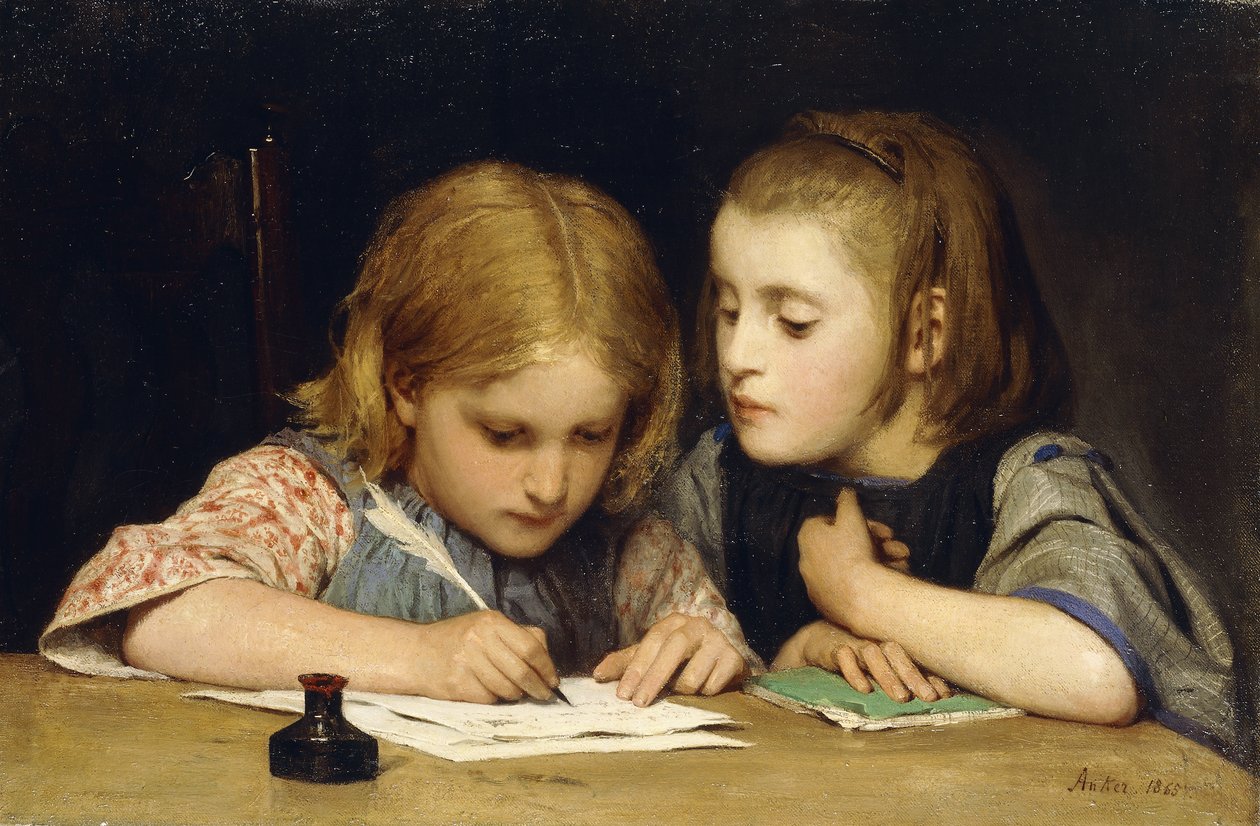 A lição; Aulas de redação, 1865 de Albert Anker