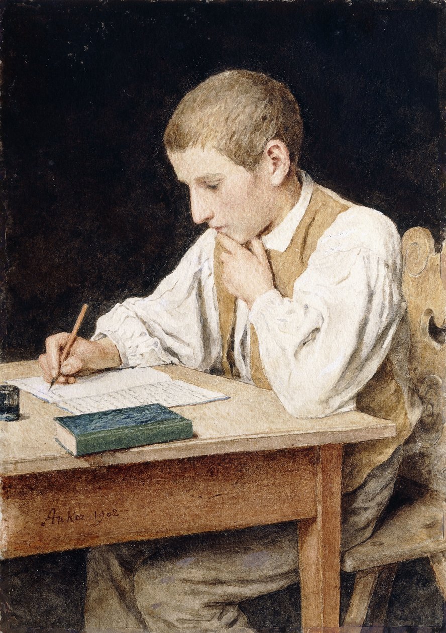 Escrevendo Menino, 1902 de Albert Anker