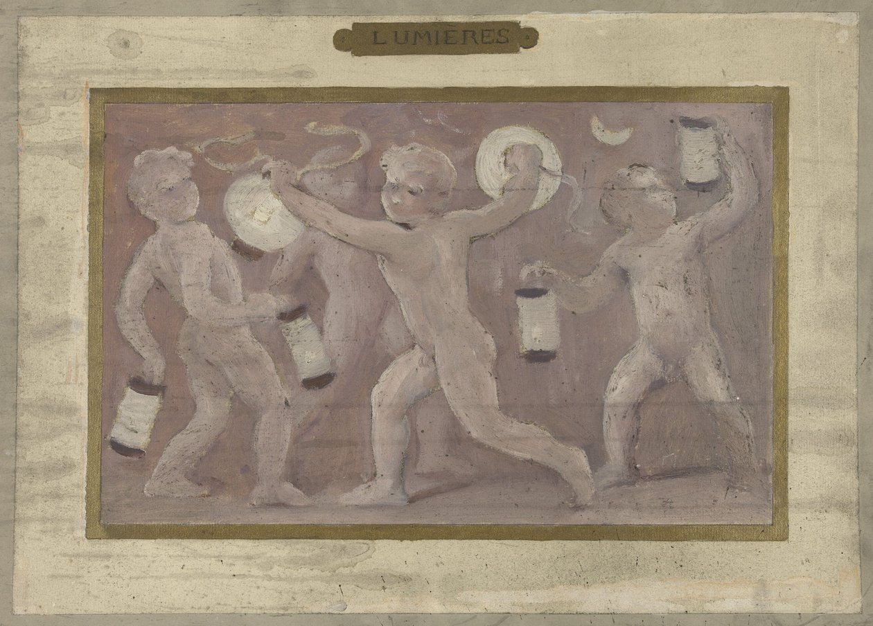 Esboço para a Salle des Fêtes no Hôtel de Ville de Paris: Lumières, entre 1889 e 1895 (óleo sobre lápis, papel) de Albert Aublet