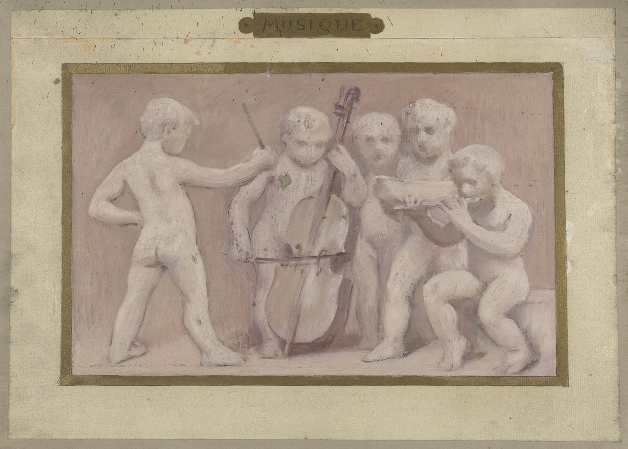 Esboço para a Salle des Fêtes do Hôtel de Ville de Paris: Música, entre 1889 e 1895 (óleo sobre lápis, papel) de Albert Aublet